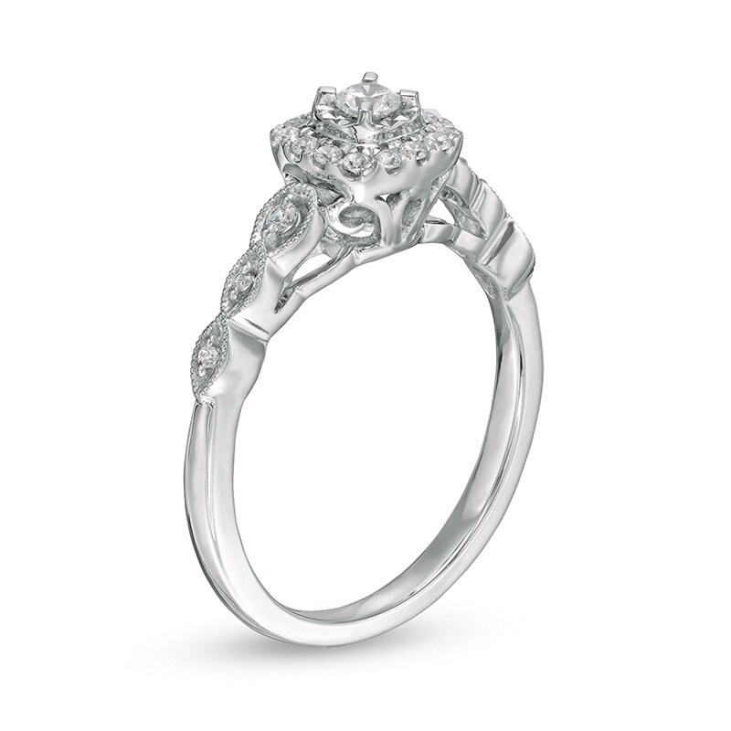 Main Image 3 of 1/4 CT. T.W. Diamond Cushion-Shaped Frame Scallop Edge Engagement Ring in 10K White Gold