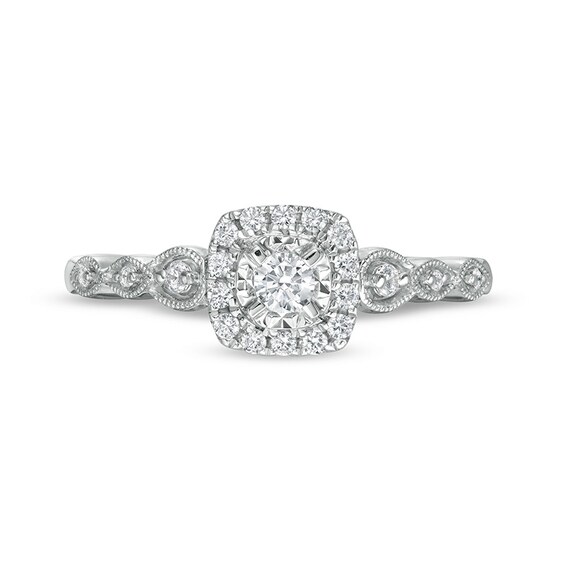 1/4 CT. T.w. Diamond Cushion-Shaped Frame Scallop Edge Engagement Ring in 10K White Gold