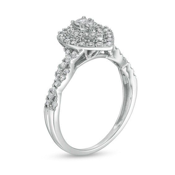 1/2 CT. T.w. Diamond Double Pear-Shaped Frame Twist Shank Engagement Ring in 10K White Gold