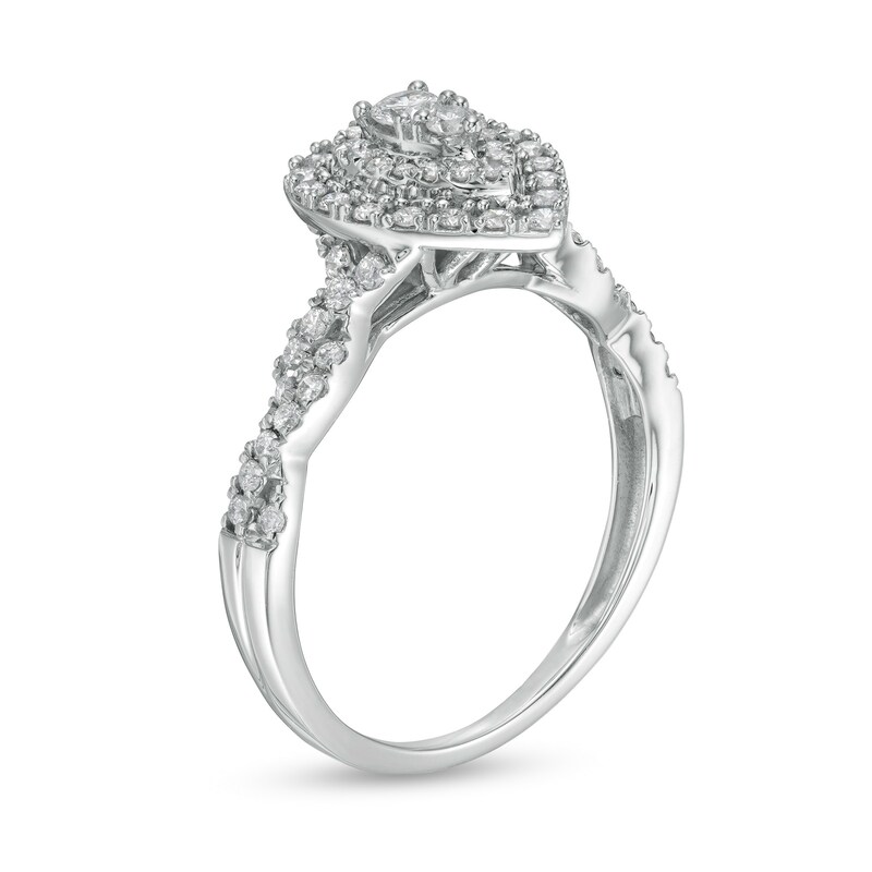 Main Image 3 of 1/2 CT. T.W. Diamond Double Pear-Shaped Frame Twist Shank Engagement Ring in 10K White Gold