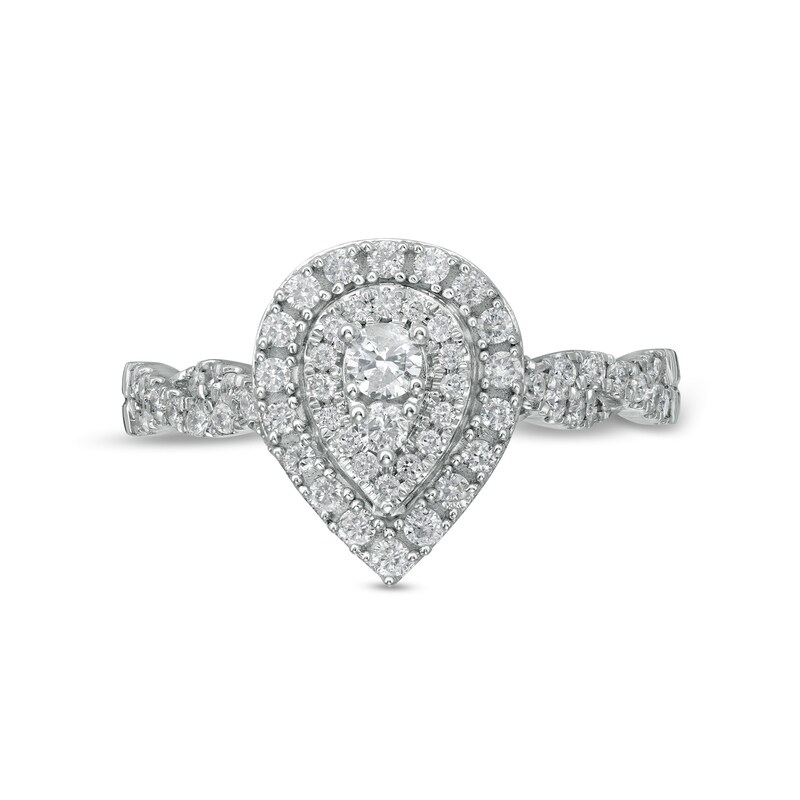 Main Image 4 of 1/2 CT. T.W. Diamond Double Pear-Shaped Frame Twist Shank Engagement Ring in 10K White Gold