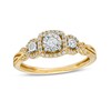Thumbnail Image 1 of 1/4 CT. T.W. Diamond Past Present Future® Cushion-Shaped Frame Twist Shank Engagement Ring in 10K Gold