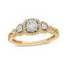 Thumbnail Image 0 of 1/4 CT. T.W. Diamond Past Present Future® Cushion-Shaped Frame Twist Shank Engagement Ring in 10K Gold