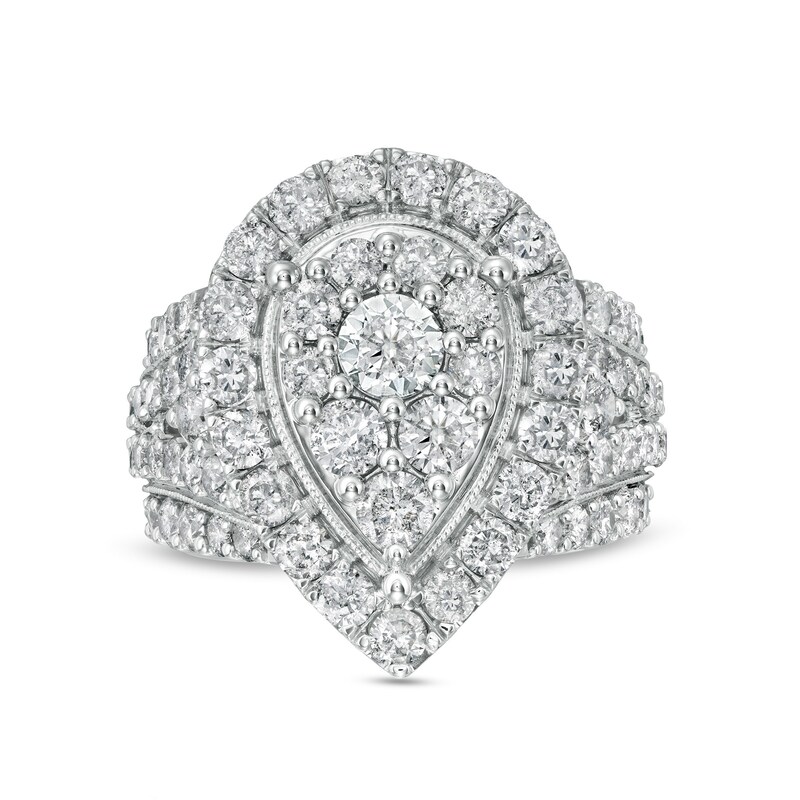 Main Image 1 of 4 CT. T.W. Composite Pear-Shaped Diamond Frame Vintage-Style Engagement Ring in 10K White Gold