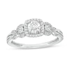 Thumbnail Image 1 of 1/4 CT. T.W. Diamond Past Present Future® Cushion-Shaped Frame Twist Shank Engagement Ring in 10K White Gold