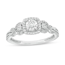1/4 CT. T.W. Diamond Past Present Future® Cushion-Shaped Frame Twist Shank Engagement Ring in 10K White Gold