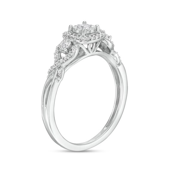 1/4 CT. T.w. Diamond Past Present FutureÂ® Cushion-Shaped Frame Twist Shank Engagement Ring in 10K Gold