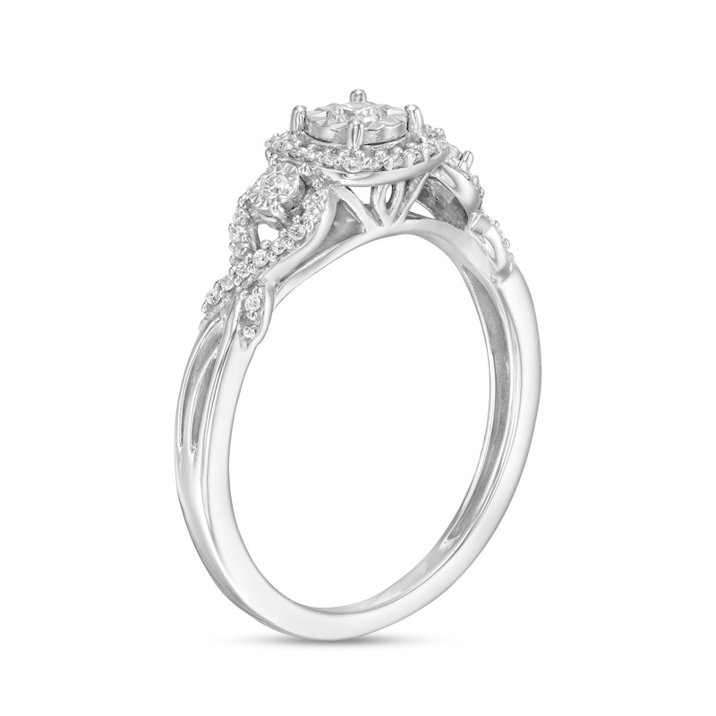 Main Image 3 of 1/4 CT. T.W. Diamond Past Present Future® Cushion-Shaped Frame Twist Shank Engagement Ring in 10K White Gold
