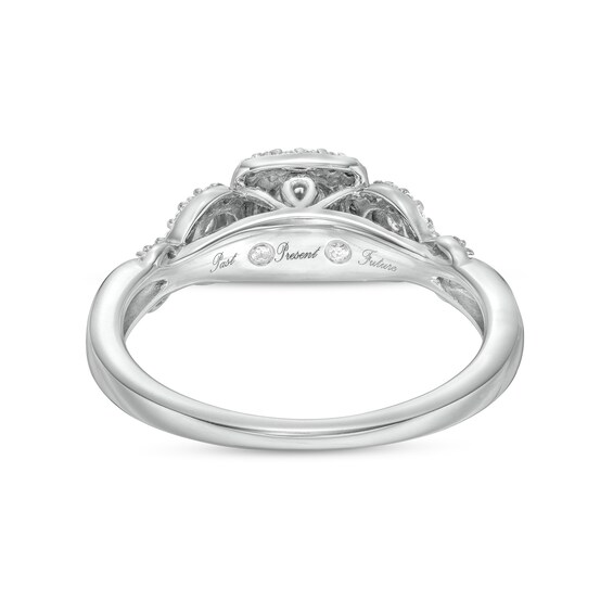 1/4 CT. T.w. Diamond Past Present FutureÂ® Cushion-Shaped Frame Twist Shank Engagement Ring in 10K Gold