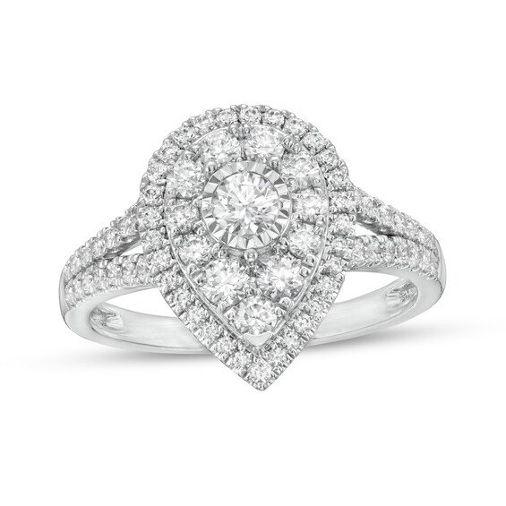 1 CT. T.w. Diamond Double Teardrop-Shaped Frame Vintage-Style Engagement Ring in 10K White Gold