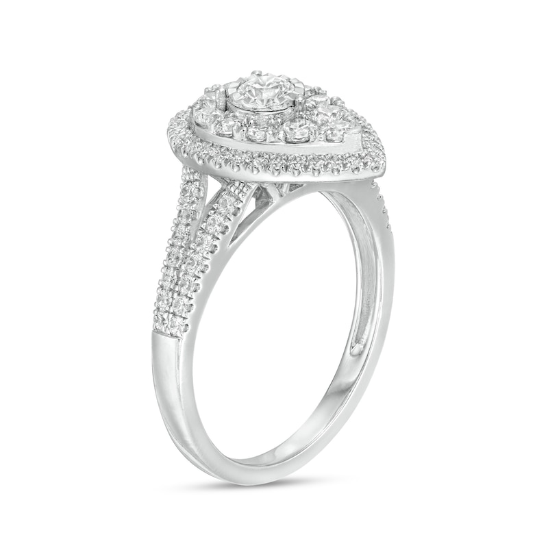 1 CT. T.W. Diamond Double Teardrop-Shaped Frame Vintage-Style Engagement Ring in 10K White Gold