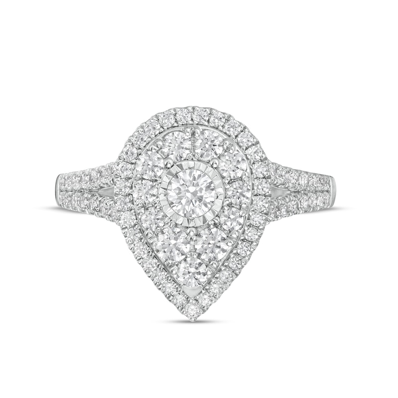 1 CT. T.W. Diamond Double Teardrop-Shaped Frame Vintage-Style Engagement Ring in 10K White Gold