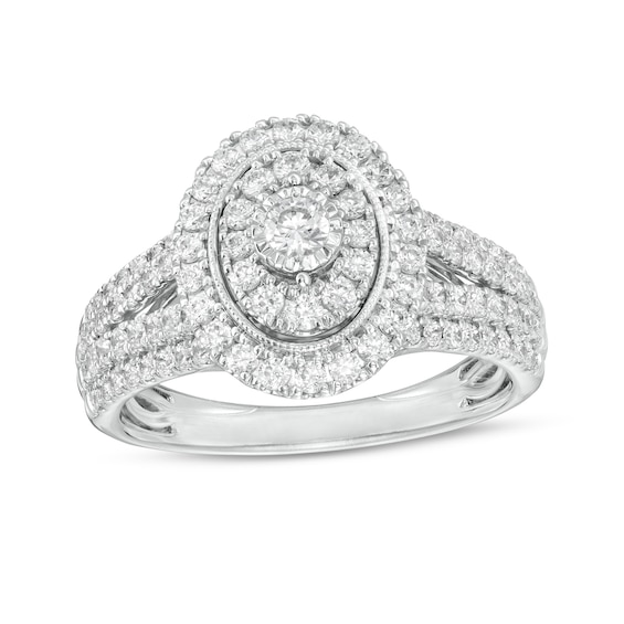 1 CT. T.w. Diamond Double Oval Frame Vintage-Style Split Shank Engagement Ring in 10K White Gold