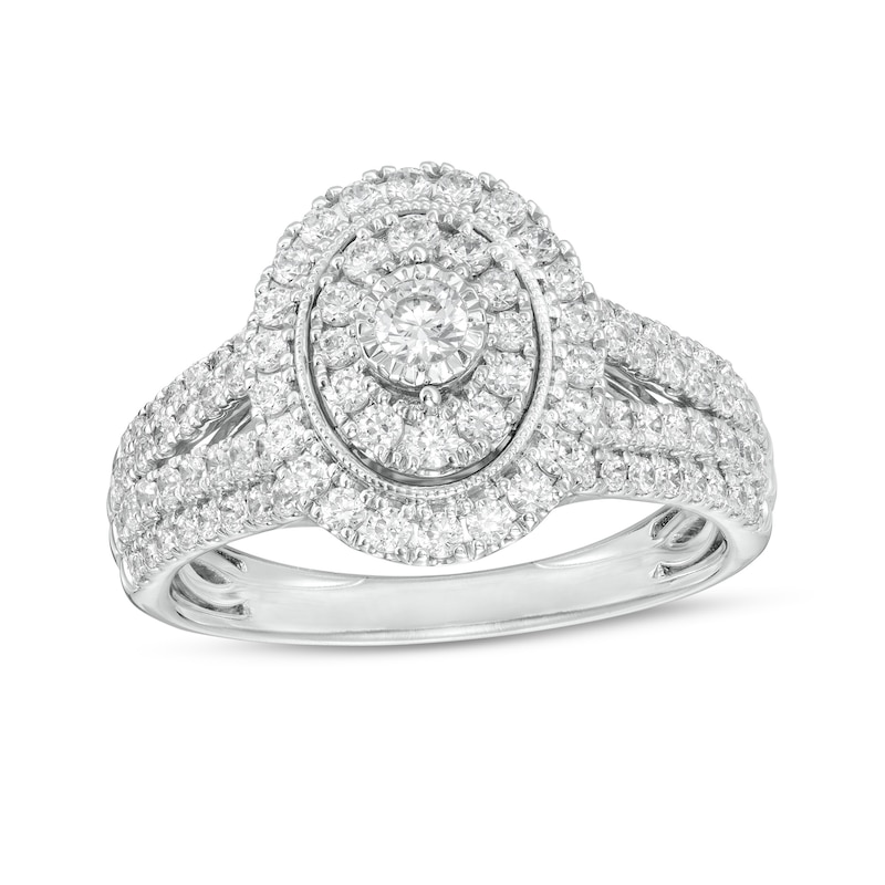Main Image 1 of 1 CT. T.W. Diamond Double Oval Frame Vintage-Style Split Shank Engagement Ring in 10K White Gold