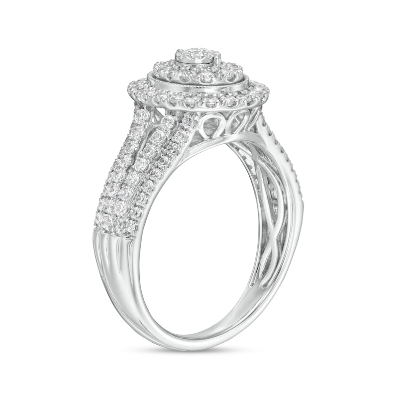 Main Image 3 of 1 CT. T.W. Diamond Double Oval Frame Vintage-Style Split Shank Engagement Ring in 10K White Gold