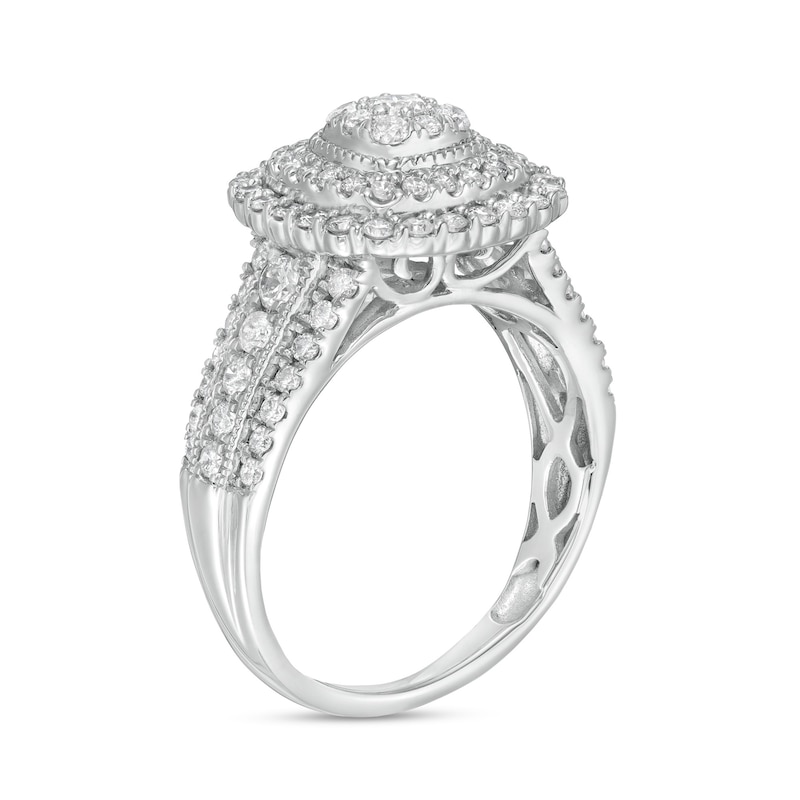 Main Image 3 of 1 CT. T.W. Diamond Triple Cushion-Shaped Frame Vintage-Style Engagement Ring in 10K White Gold