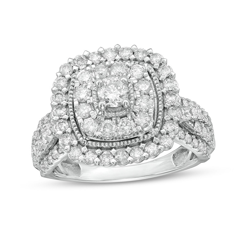 1-1/2 CT. T.W. Diamond Double Cushion-Shaped Frame Vintage-Style Engagement Ring in 10K White Gold