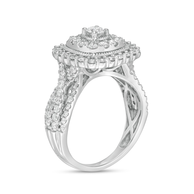 1-1/2 CT. T.W. Diamond Double Cushion-Shaped Frame Vintage-Style Engagement Ring in 10K White Gold
