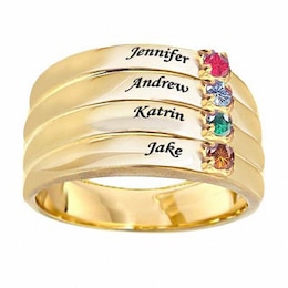 Mothers' Simulated Birthstone Stack-Look Family Ring (2-4 Names and Stones)