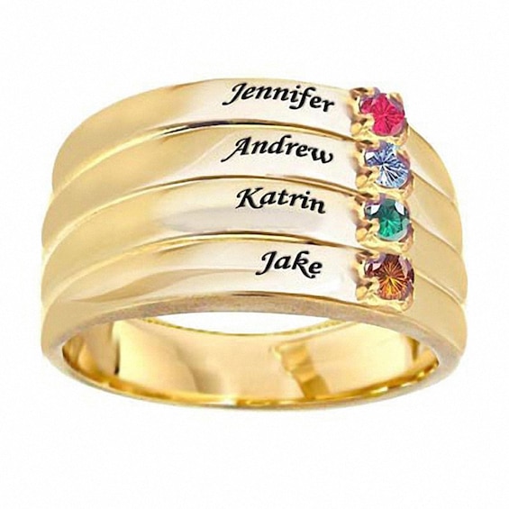 Mothers' Simulated Birthstone Stack-Look Family Ring (2-4 Names and Stones)