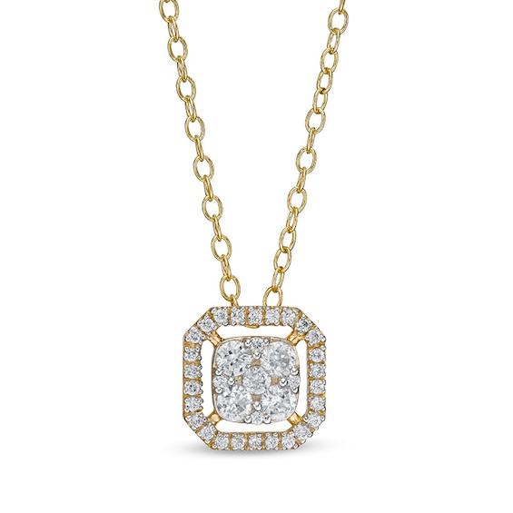 1/3 CT. T.w. Cushion-Shaped Multi-Diamond Octagonal Frame Outline Pendant in 10K Gold