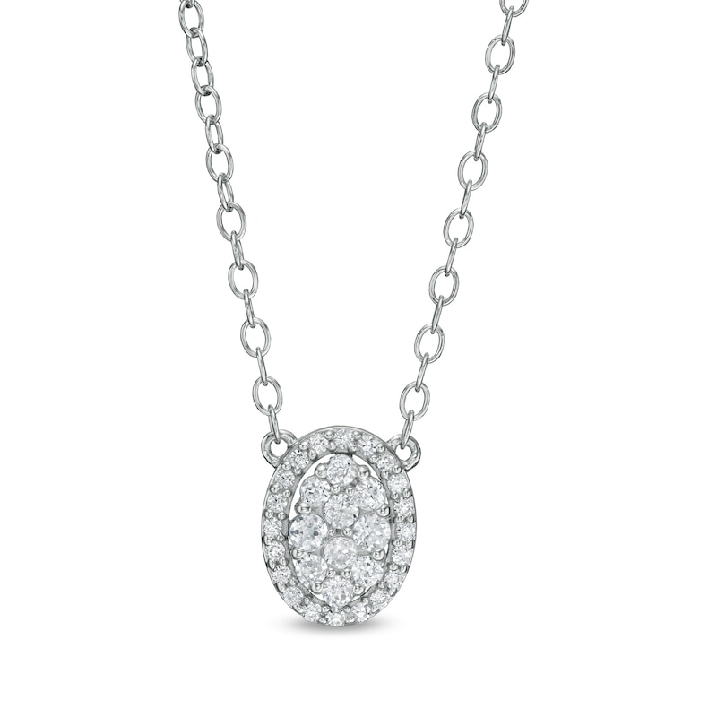 Main Image 1 of 1/4 CT. T.W. Composite Oval Diamond Frame Necklace in 10K White Gold