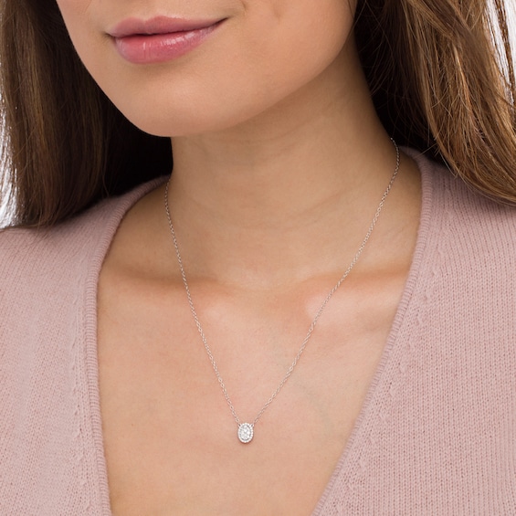 1/4 CT. T.w. Composite Oval Diamond Frame Necklace in 10K White Gold
