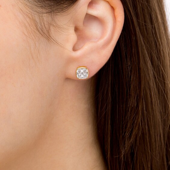 1 CT. T.w. Cushion-Shaped Multi-Diamond Stud Earrings in 10K Gold