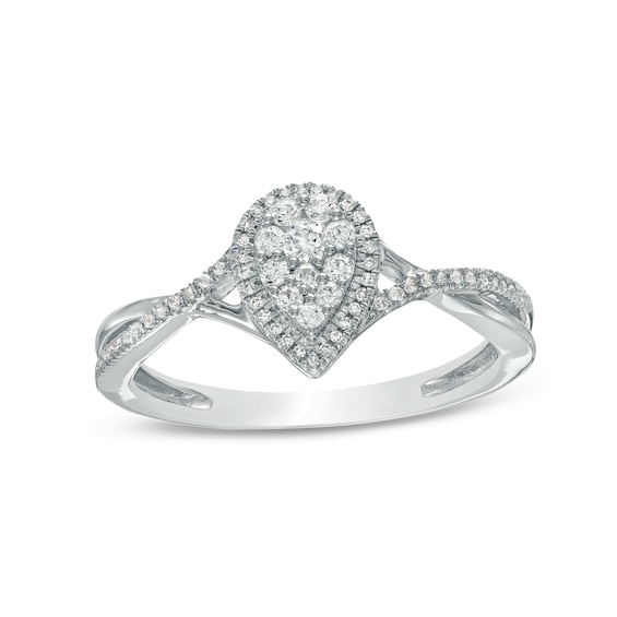 1/4 CT. T.w. Composite Pear-Shaped Diamond Frame Twist Shank Ring in 10K White Gold