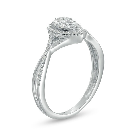 1/4 CT. T.w. Composite Pear-Shaped Diamond Frame Twist Shank Ring in 10K White Gold