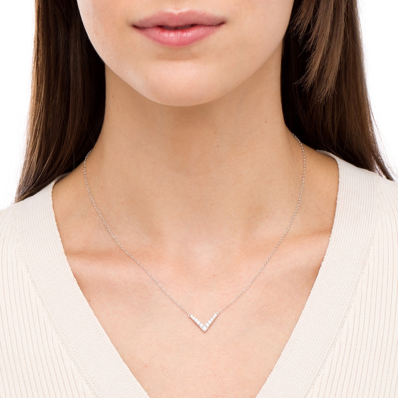 Main Image 2 of 1/3 CT. T.W. Diamond Chevron Necklace in 10K White Gold
