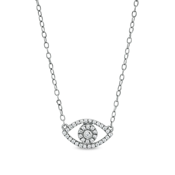 1/8 CT. T.w. Diamond Evil Eye Necklace in 10K White Gold