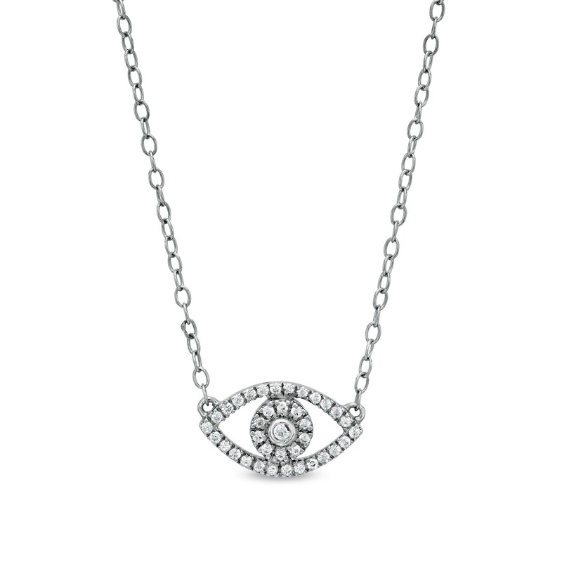 Main Image 1 of 1/8 CT. T.W. Diamond Evil Eye Necklace in 10K White Gold