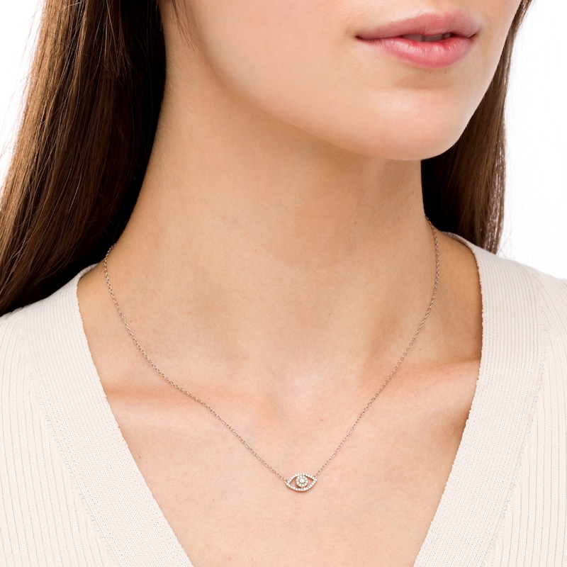 Main Image 2 of 1/8 CT. T.W. Diamond Evil Eye Necklace in 10K White Gold
