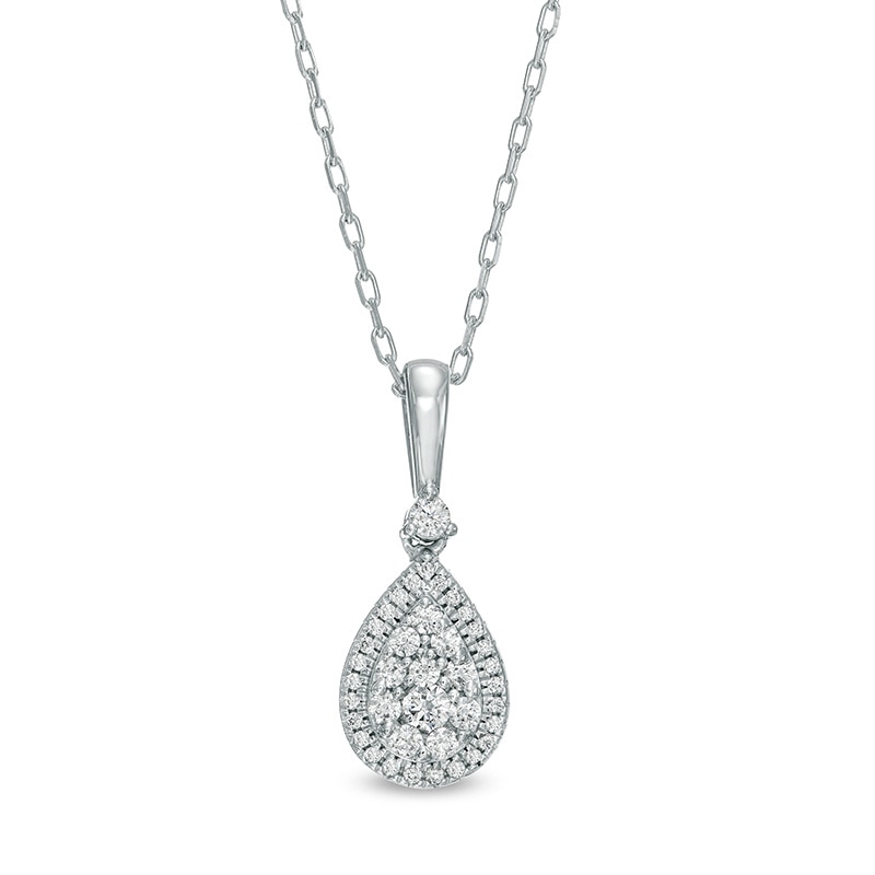 Main Image 1 of 1/4 CT. T.W. Pear-Shaped Multi-Diamond Frame Pendant in 10K White Gold