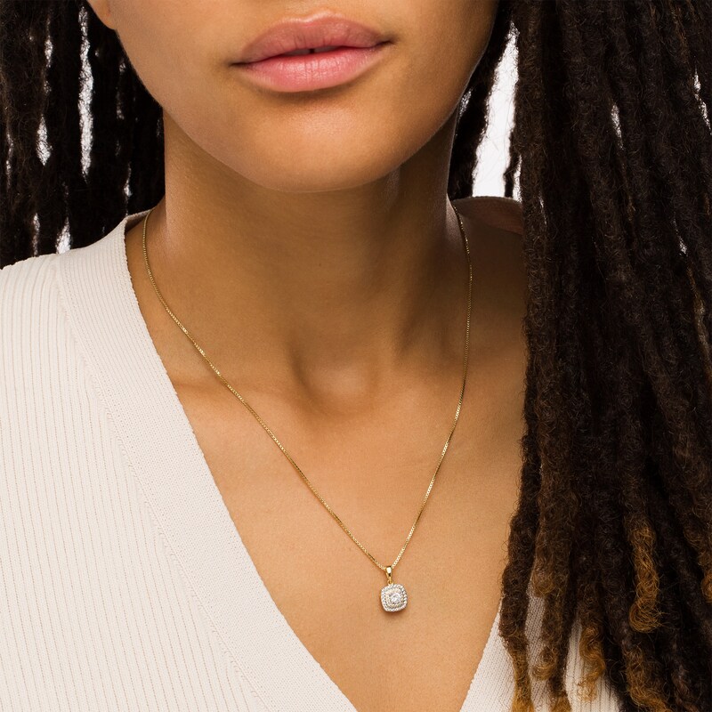 Main Image 2 of 1/3 CT. T. W. Diamond Double Cushion-Shaped Frame Pendant in 10K Gold