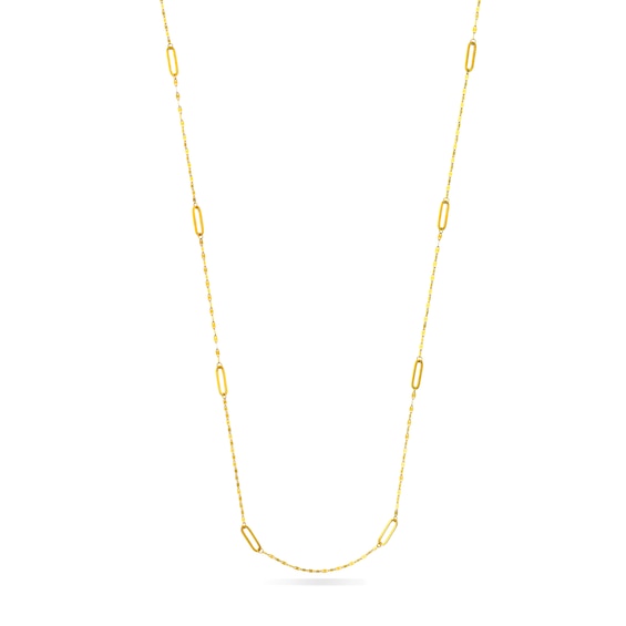 Paper Clip Link Station Necklace in 14K Gold - 36"