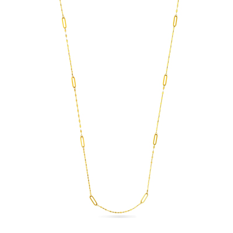Main Image 1 of Paper Clip Link Station Necklace in 14K Gold - 36"