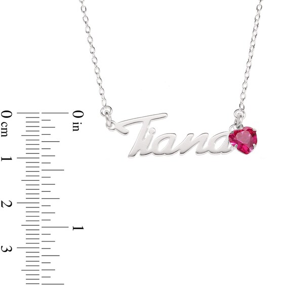 Heart-Shaped Simulated Birthstone Script Name Necklace in Sterling Silver (1 Stone and Line)
