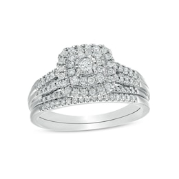 1/2 CT. T.W. Diamond Double Cushion-Shaped Multi-Row Bridal Set in 10K White Gold