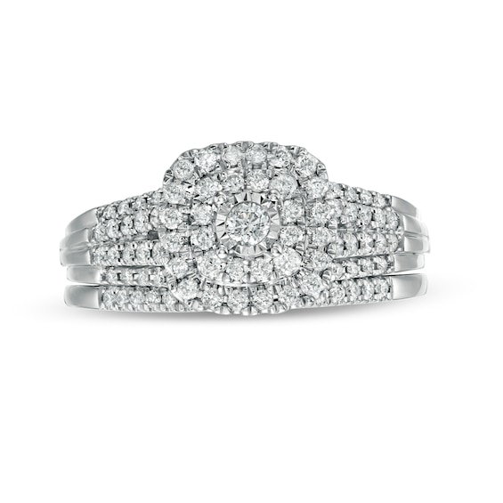 1/2 CT. T.w. Diamond Double Cushion-Shaped Multi-Row Bridal Set in 10K White Gold