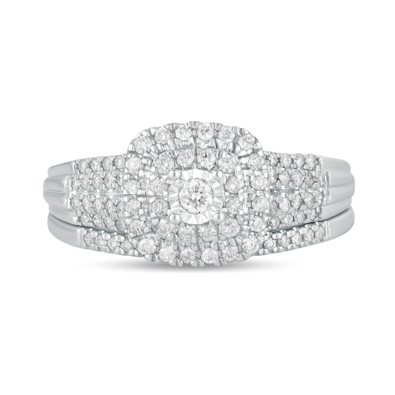 1/2 CT. T.w. Diamond Double Cushion-Shaped Multi-Row Bridal Set in 10K White Gold
