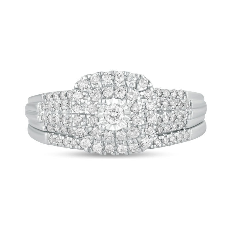 Main Image 4 of 1/2 CT. T.W. Diamond Double Cushion-Shaped Multi-Row Bridal Set in 10K White Gold