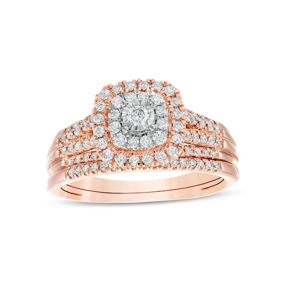 1/2 CT. T.w. Diamond Double Cushion-Shaped Multi-Row Bridal Set in 10K Rose Gold