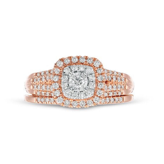1/2 CT. T.w. Diamond Double Cushion-Shaped Multi-Row Bridal Set in 10K Rose Gold