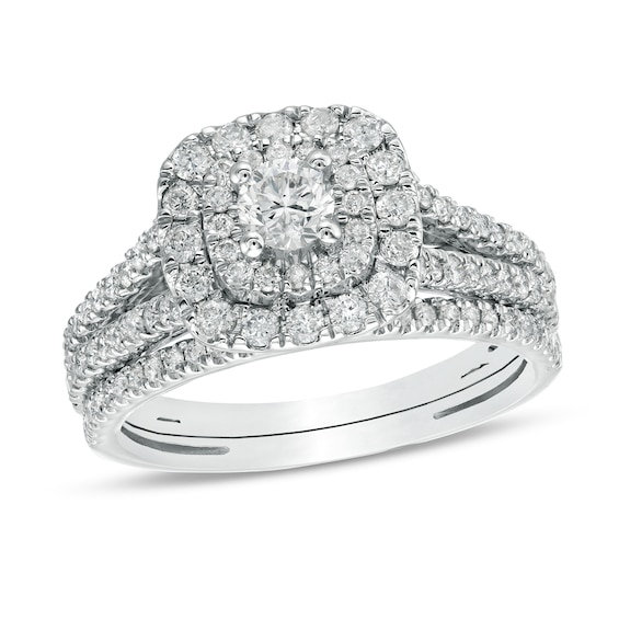 1 CT. T.w. Diamond Double Cushion-Shaped Frame Multi-Row Bridal Set in 10K White Gold