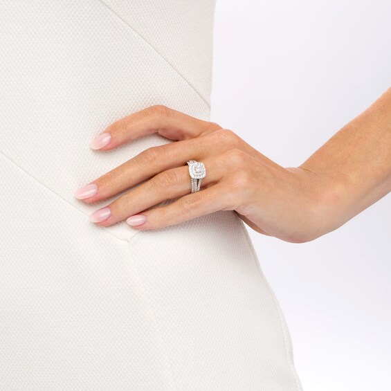 1 CT. T.w. Diamond Double Cushion-Shaped Frame Multi-Row Bridal Set in 10K White Gold