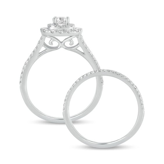 1 CT. T.w. Diamond Double Cushion-Shaped Frame Multi-Row Bridal Set in 10K White Gold