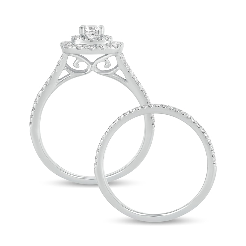 Main Image 3 of 1 CT. T.W. Diamond Double Cushion-Shaped Frame Multi-Row Bridal Set in 10K White Gold