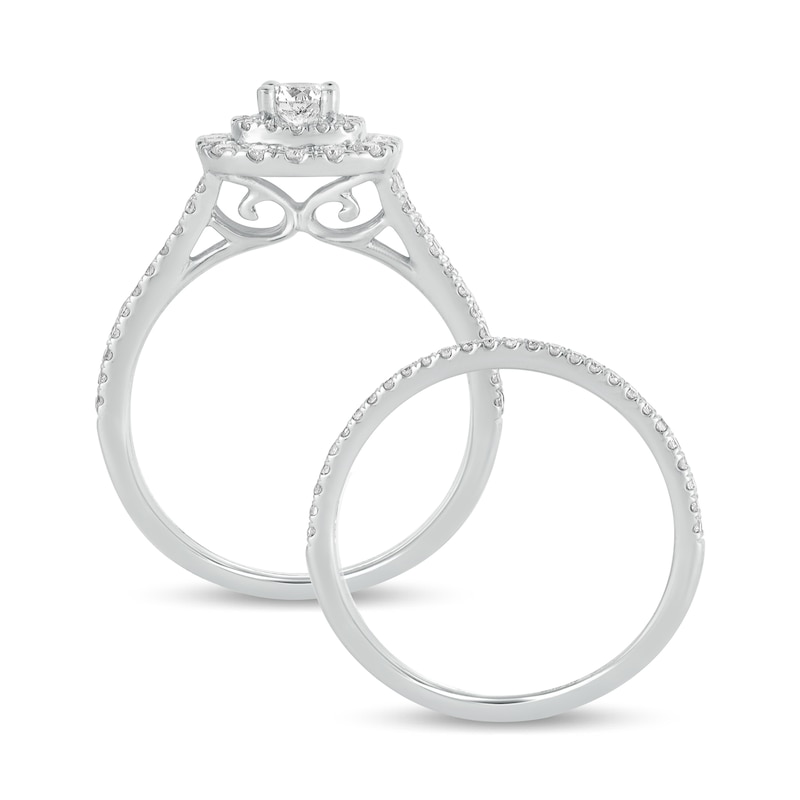 1 CT. T.W. Diamond Double Cushion-Shaped Frame Multi-Row Bridal Set in 10K White Gold